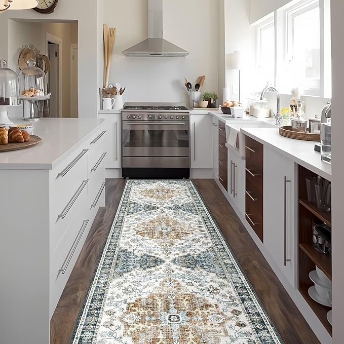 Boho Mandala Pattern 2x6ft Runner Rug Non Slip Washable Kitchen Runner Rug with Rubber Backing，Low-Pile Soft Washable Runner Rugs for Hallway Entryway Kitchen Bedroom Living Room Bathroom