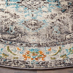 SAFAVIEH Monaco Collection Area Rug - 3' Round, Grey & Light Blue, Boho Chic Medallion Distressed Design, Non-Shedding & Easy Care, Ideal for High Traffic Areas in Living Room, Bedroom (MNC243G)