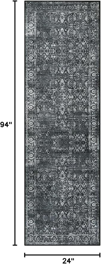 Morebes Black Vintage Rug Runners for Hallway, 2.5x8 Washable Floral Entryway Runner Rug Non Slip, Distressed Indoor Floor Carpet Runner for Kitchen Bathroom Laundry Room Bedroom