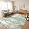 8x10 Area Rugs Washable Green Rug for Living Room Bedroom, Abstract Modern Large Rug Non Slip, Water Repellent Low Pile Soft Carpet for Dining Room, Light Green