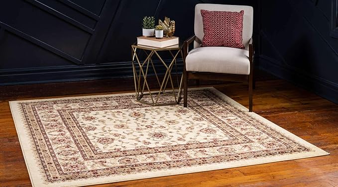 Unique Loom Voyage Collection Traditional Oriental Classic Intricate Design Area Rug (6' 0 x 6' 0 Square, Ivory/Gold)