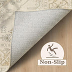 SERISSA Area Rug 3x5 Boho Rugs for Bedroom, Washable Non-Slip Living Room Rug, Ultra Soft Print Distressed Vintage Beige Rug Low-Pile Throw Carpet for Entry Kitchen Bedroom Nursery Dorm Decor