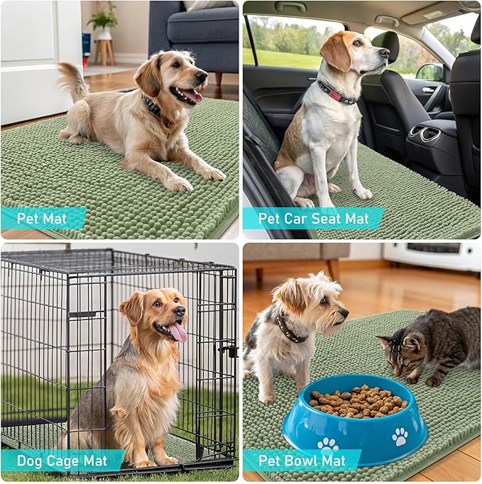 OLANLY Dog Door Mat for Muddy Paws 47x20, Absorbs Moisture and Dirt, Absorbent Non-Slip Washable Doormat, Quick Dry Chenille Mud Mat for Dogs, Entry Indoor Entryway Carpet for Inside Floor, Sage Green