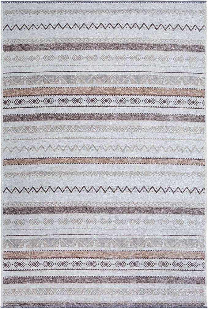 Alfa Rich 7x10 Beige Gray Washable Area Rugs for Living Room Bedroom Kitchen Cotton Decor Rug