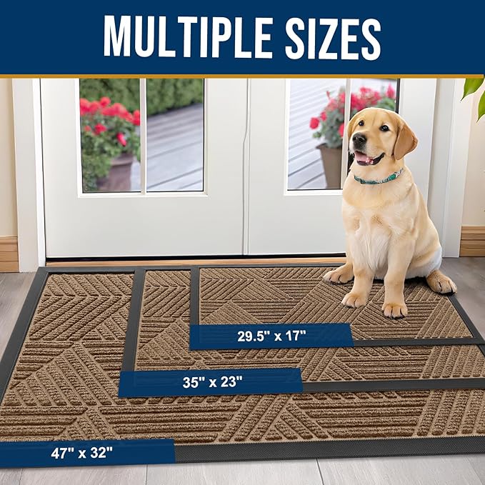 Kitinjoy Front Door Mat Outside Entrance, Sturdy Natural Dirt Trapper, Heavy Duty Rubber Doormat, Low Profile Non-Slip Backing, Easy Clean Floor Mat for Indoor Outdoor Entry, 29.5X17 Inch, Coffee