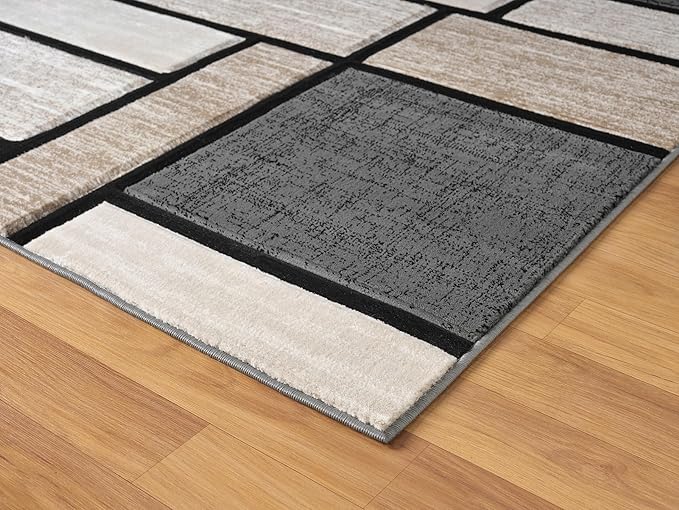 Geometric Area Rug - 5x7 Decorative Home & Office Rug - Indoor Carpet for Living Room, Bedroom, Family or Dining Room - Non-Fading Polyester Material, Stain-Proof - Beige Sand