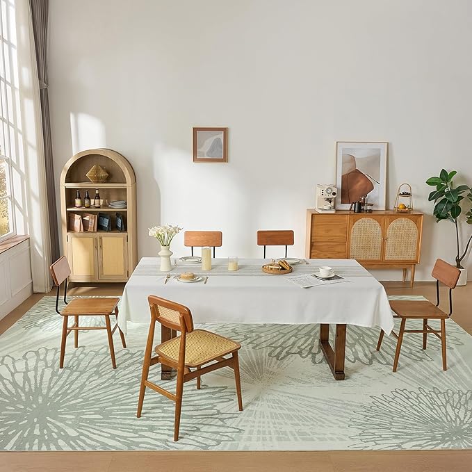 WITSHOCK 12x15 Washable Rug for Living Room,Modern Floral Distress Print Pattern Area Rugs,Stain Resistant with Non Slip Backing Carpet for Dining Room,Bedroom & Home Decor,Green/Light Green
