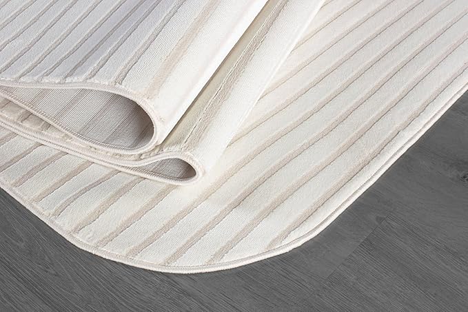 Beverly Rug Modern Geometric Area Rug 6x9 Low-High Pile Durable Soft Abstract Striped Indoor Rugs for Living Dining Room Office Stain Resistant Non Shedding Casual Indoor Carpet Beige White 6 x 9