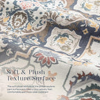 Phantoscope Washable Area Rug 5'x7' Non-Slip, Vintage Boho Rugs for Living Room, Bedroom, Dining Room, Persian Floral Medallion Pattern, Low-Pile Foldable Floor Carpet, Ivory Blue/Garden Bloom