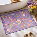 Floral 2x3 Area Rug Machine Washable Soft Print Boho Carpet Non Slip Doormat Low Pile Flower Area Rugs for Living Room Bedroom Nursery Kitchen Dining Room Indoor-Purple/Pink/Multi