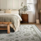 EVERGRACE Area Rugs for Living Room 8x10, Boho Floral Faux Wool Indoor Outdoor Rugs, Washable Rugs for Bedroom Dining Room Entryway Kitchen, Low Pile Floor Mat Carpet for Home Decor, Cool Gray