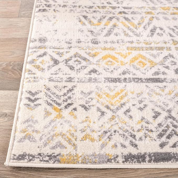 Rugshop Geometric Boho Area Rug – Warm Yellow Tribal Pattern, Perfect for Living Room, Bedroom, Dining Room, 5x7