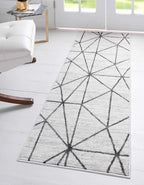Rugs.com Lattice Trellis Collection Rug – 10 Ft Runner White Low-Pile Rug Perfect for Hallways, Entryways