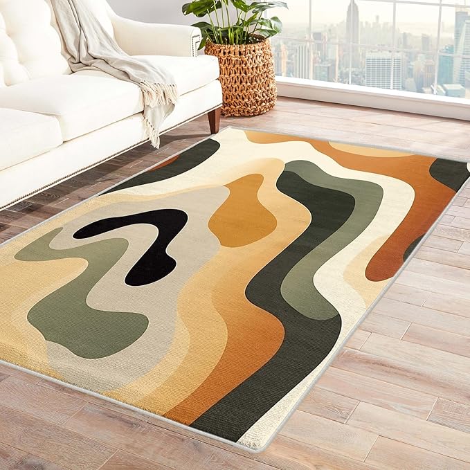 Neutral Color Rug, 2x3 Rug, Earth Tone Rugs for Living Room Bedroom, Vintage Small Area Rug, Washable Rug Non Slip Soft Indoor Carpet, Kids and Pets Friendly, Neutral Color Home & Room Decor