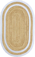 Oval Runner 2.6x24 Kilim Jute Runner Natural Oval Thick 0.27" Solid Design Beige White Hand Braided Jute Flatweave Mat Handmade Boho Indoor Outdoor Rugs for Hallway Enterway Staircases Corridor