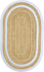 7x10 Rugs for Living Room Oval Kilim Rug Natural Oval Jute Thick 0.27" Solid Design Beige White Hand Braided Jute Flatweave Mat Handmade Boho Indoor Outdoor Rugs for Bedroom Living Dining Room