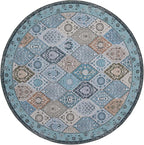 Phantoscope Washable Round Area Rug 6ft Non-Slip, Vintage Boho Rugs for Living Room, Bedroom, Dining Room, Distressed Moroccan Mosaic Diamond Pattern, Low-Pile Foldable Floor Carpet, Blue Teal/Neutral