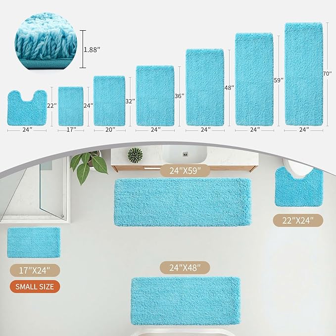Bathroom Rug 20x32 Non Slip Fluffy Teal Bath Mat for Bathroom Floor Washable Plush Luxury Bath Rug for Tub Soft Shaggy Absorbent Shower Sink Mat