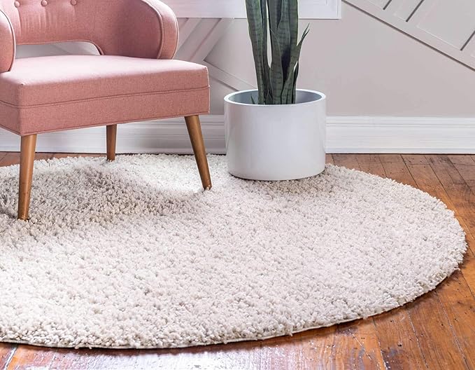 Unique Loom Davos Shag Collection Area Rug - Solid (3' 3" Round, Linen)