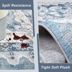 6x9 Area Rug for Bedroom, Machine Washable Rugs with Non-Slip Backing for Living Room, Large Vintage Carpet Kitchen Laundry Kids Room Decor, Blue & Beige