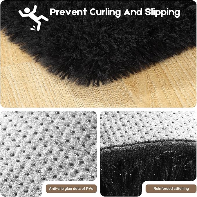 Black Area Rugs 9x12 Living Room Bedroom, Fluffy Large Rug Soft Shag Non-Slip Carpet for Kids Boys and Girls Room Dorm Home Decor (9ft x 12ft)