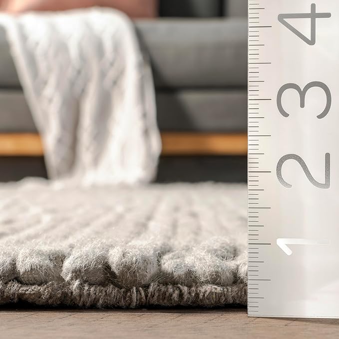 Nuloom Penelope Light Grey/Ivory, 2'6" x 8', Hand-Braided, Wool & Cotton, Soft and Textured, High Traffic, Stain Resistant, Easy Clean, Durable Runner for Bedroom, Living Room, Dining, Entryway