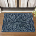 Wonnitar Moroccan Bathroom Rug,Washable 2x3 Small Bath Mat, Boho Tribal Soft Kitchen Sink Mat, Non-Slip Geometric Entry Way Rug, Low-Pile Indoor Carpet for Bedside Entrance Laundry (Blue,2'x3')