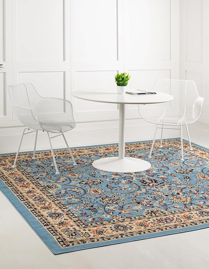 Unique Loom Sialk Hill Collection Area Rug - Washington (8' Square Light Blue/Navy Blue)