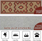 Brown Base Red Black Diamond Runner Rug, 4x12ft Zigzag Pattern Hallway Runner Rug, Corridor & Foyer High-Traffic Area Rugs, Durable Flannel Carpet Non-Slip Mat, Southwestern Home Decor