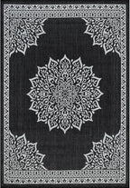 CAMILSON Indoor Outdoor Rug, 10x14 Medallion Black White Modern Area Rugs for Large Indoor and Outdoor Patios, Kitchen and Hallway Mats, Washable Porch Deck Outside Carpet (Medallion Black, 10 x 14)