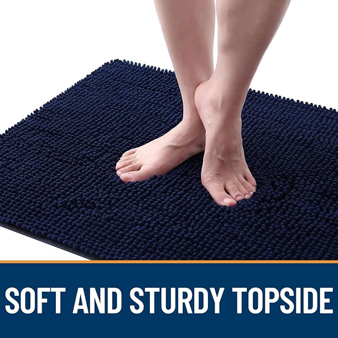 OLANLY Dog Door Mat for Muddy Paws 47x17, Absorbs Moisture and Dirt, Absorbent Non-Slip Washable Doormat, Quick Dry Chenille Mud Mat for Dogs, Entry Indoor Entryway Carpet for Inside Floor, Navy Blue