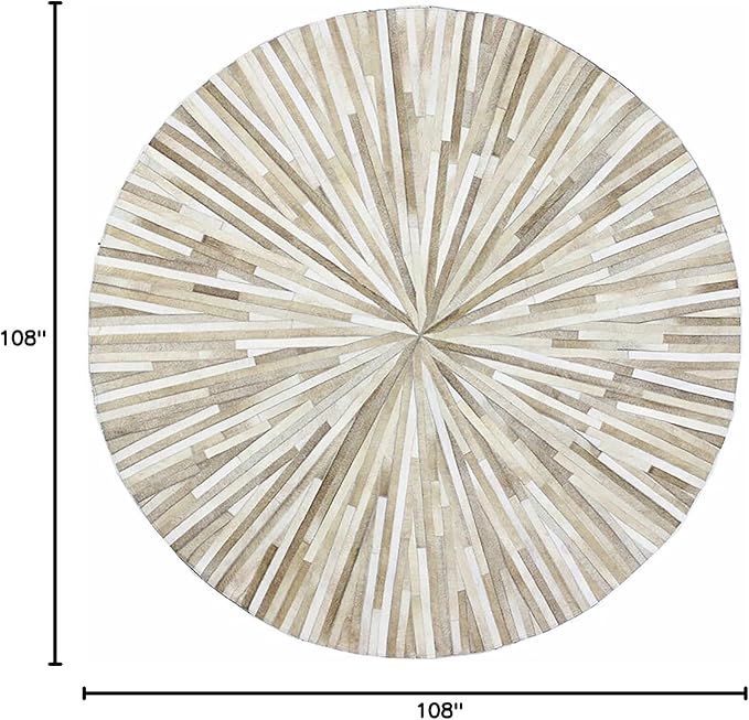 Faux Cowhide Round Area Rug | Non-Slip Leather Floor Carpet for Living Room, Bedroom, and Home Décor | Modern Stylish Accent Rug(Beige_9x9)