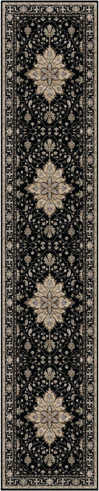 Area Rugs 2'6''x10' Washable Non-Slip, Floral Vintage Distress Print Pattern Medallion Carpet for Living Room Bedroom Dining Room, Black Brown Neutral Dark Tan