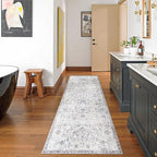 jinchan Kalen Runner Rug 2x10 Washable Hallway Rug Vintage Indoor Thin Retro Floor Cover Distressed Gray Floral Country Lightweight Non Slip Carpet for Entryway Bathroom Bedroom Living Room Grey