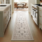 Phantoscope Washable Runner Rug 2'x10' Non-Slip, Vintage Neutral Hallway Rugs for Entryway, Stair, Bedroom, Distressed Boho Floral Medallion Pattern, Low-Pile Foldable Carpet, Cream Beige/Neutral