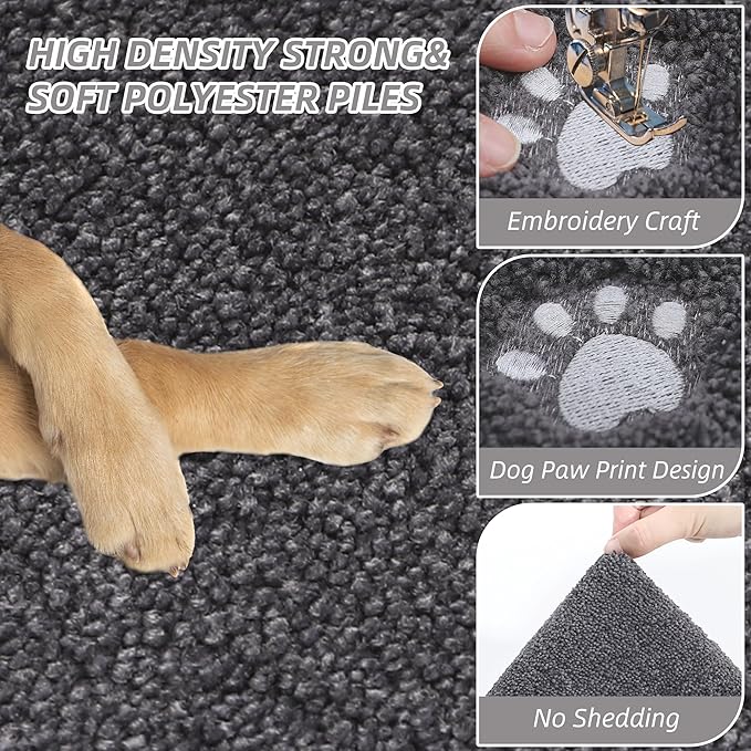 BEQHAUSE Dog Door Mat for Muddy Paws 32"x48" Dirt Trapper Absorbent Doormat Non Slip Entryway Rugs Washable Stain Resistant Welcome Floor Mat Soft Low-Profile for Front Back Door, Dark Grey