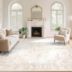 Vintage Living Room Area Rug - 9x12 Large Machine Washable Boho Moroccan Rug Distressed Farmhouse Rugs for Bedroom - Soft Non-Slip Indoor Carpet for Dining Room Office Nursery(Retro Beige, 9'x12')