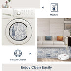 Bavni Rugs for Living Room, Floral Non Slip Machine Washable Rug, Neutral Low Pile Lightweight Rug for Dining Room Bedroom, Thin Durable Farmhouse Vintage Tree Blue 6x9 Rugs