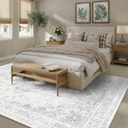 9x12 Vintage Washable Area Rugs Boho Medallion Large Distressed Retro Accent Carpet Floral Non-Slip Soft Low Pile Indoor Throw Rug for Living Room Bedroom Dining Room Office Kitchen, Gray