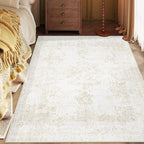 Area Rug 4x6 Entryway Rugs - Machine Washable Vintage Boho Area Rug Non-Slip Bedroom Rugs Soft Stain Resistant Living Room Carpet, Oriental Distressed Rug for Dining Room Office Nursery(Ivory, 4'x6')