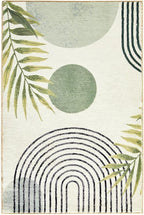 RoomTalks Mid Century Modern Washable Rug, Boho Cute Aesthetic 6x9 Area Rugs for Bedroom Dining Living Room Kitchen Office, Green Abstract Tropical Leaves Non Slip Thin Indoor Botanical Carpet