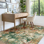 Washable Area Rugs 7'x9' Non-Slip Modern Abstract Soft for Living Room Entryway Bedroom Nursery, Print Pattern, Green Orange Rust Red Cream Colorful