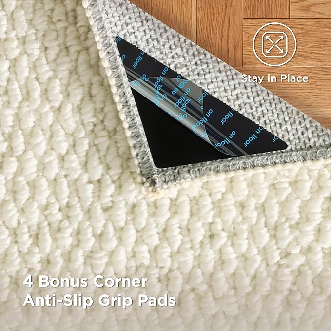 Bedsure 8x10 Faux Wool Area Rugs for Living Room, Machine Washable Carpet, Non-Slip Backing, Pet Friendly Throw Rug for Bedroom Dining Room, Linen
