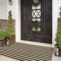Outdoor Striped Rugs 3'x5', Black and Tan Cotton Hand Woven Front Door Mat,Washable Reversible Front Porch Rug, Foldable Layered Door Mats for Entryway/Home Entrance/Farmhouse