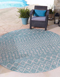 Unique Loom Outdoor Trellis Collection Area Rug - Tribal Trellis (10' 8" Round, Aqua/ Ivory)