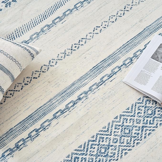 jinchan Boho 2x3 Rugs for Entryway - Moroccan Machine Washable Doormat Soft Bohemian Small Throw Rug Non-Slip Carpet for Entrance Kitchen Laundry Room Bedroom (2‘x3', Blue)