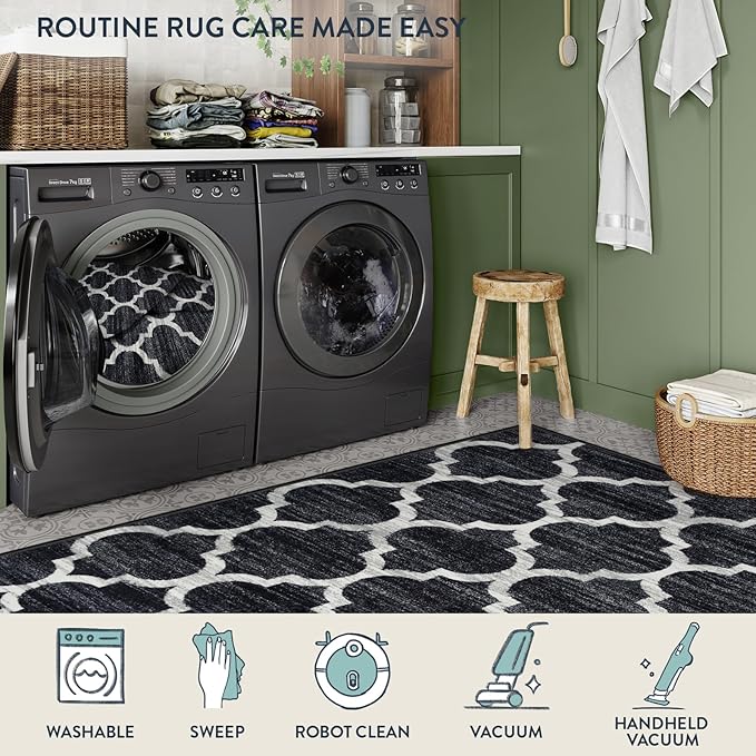 Lahome Black Entry Rug - 2x3 Washable Rugs Kitchen Rug Non-Slip Small Area Rug Throw Rugs Floor Carpet for Door Mat Indoor Entrance Entryway Bedrooms Laundry Room Decor (2’ X 3’, Black)