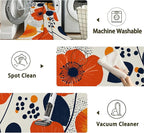 Boho Orange Flowers Autumn Carpet for Living Room, 3x5 Non-Slip Washable Low Pile Abstract Design Rug, Space Saving Area Rug for Bedroom, Dining Room
