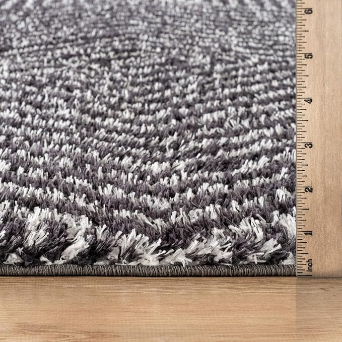 Rugshop Geometric Diamond Stripe Shag Area Rug Anthracite Dark Gray 4' x 6' Ideal for Small Living Rooms, Offices, or Beside The Bed
