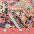 Lahome Bohemian Washable Runner Rugs with Rubber Backing, 2x7 Runners for Hallways, Vintage Floral Soft Non Slip Non-Shedding Faux Wool Stair Carpet Runner for Bathroom Kitchen Laundry, Fuchsia/Multi